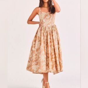 NWOT Loveshackfancy Majory Floral Midi Dress In Expresso Foam Size 0